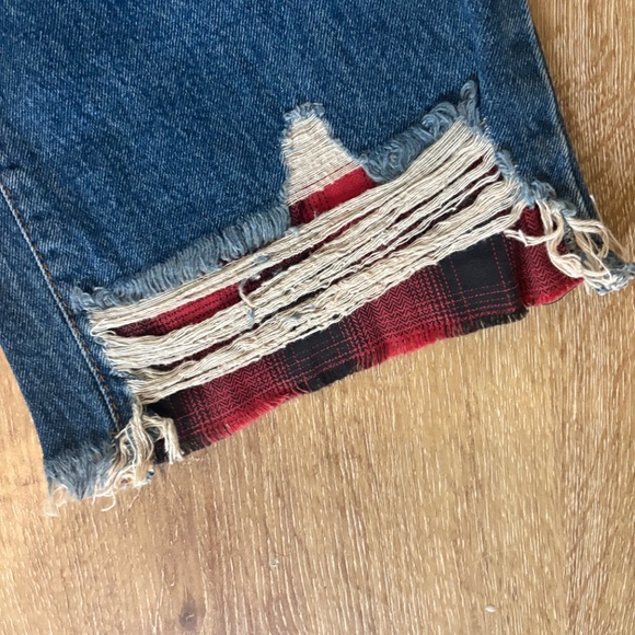 ZARA High Rise Wide Leg Raw Crop - Plaid Detail - Dark Wash Jeans - SZ 0 - Picture 5 of 16